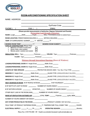 Air Conditioning Spec Sheet