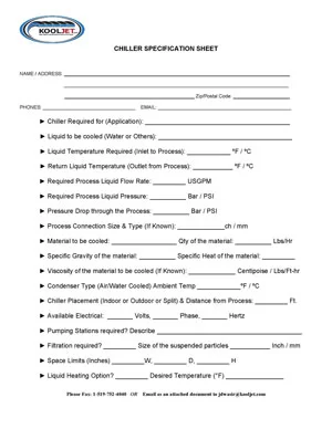 Chiller Specification Sheet