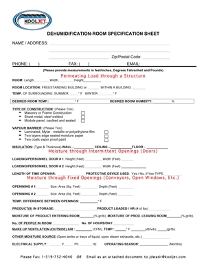 Dehumidification Room Spec Sheet