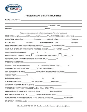 Freezer-room Specification Sheet