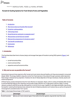 Forced Air Cooling Systems for Fresh Ontario Fruits Vegetables