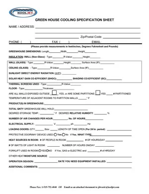 Greenhouse Specification Sheet