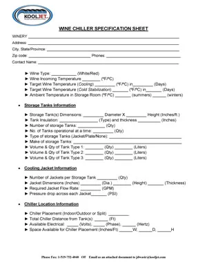 Wine Chiller Specification Sheet